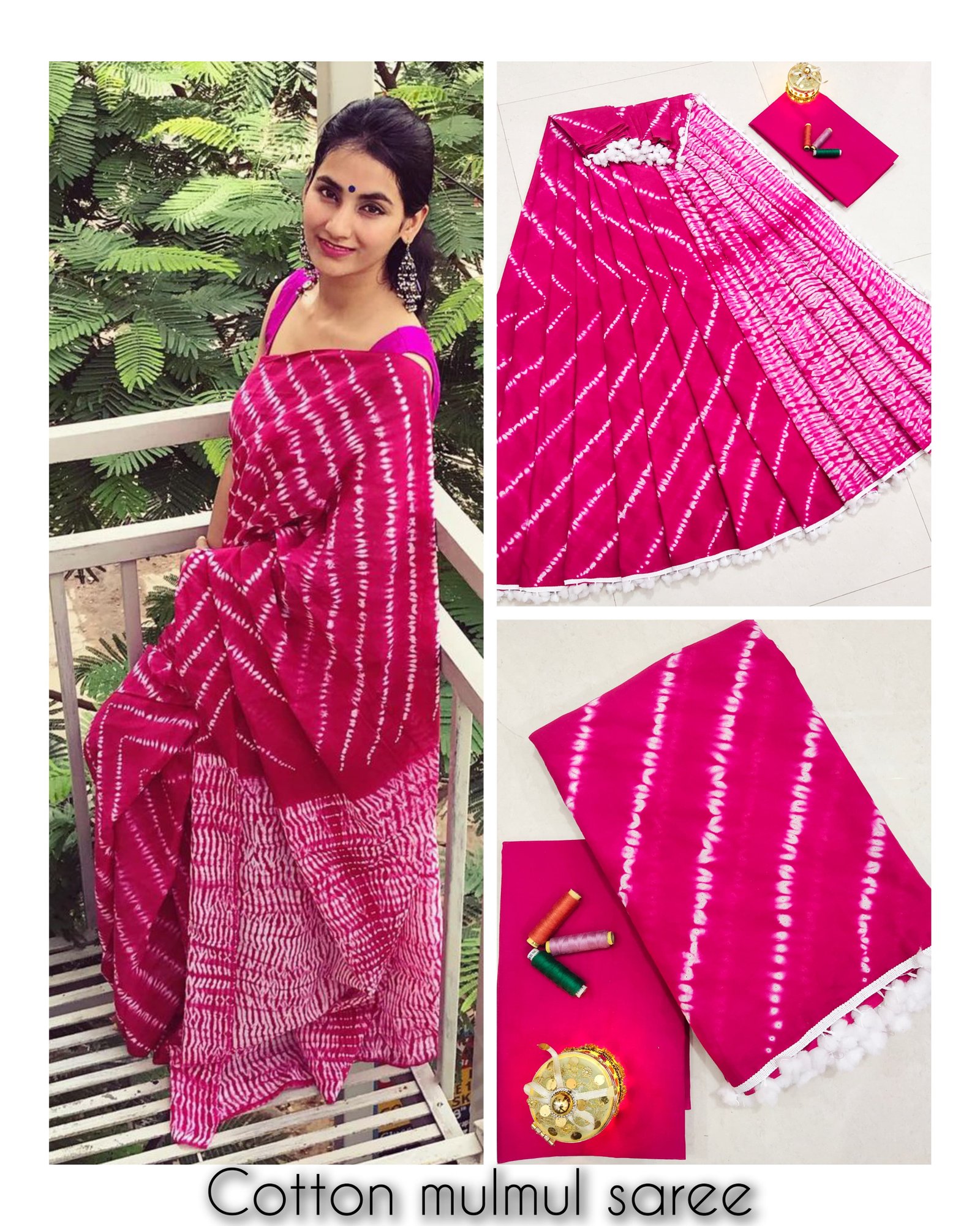 Bagru Block Print Mulmul Cotton Saree
